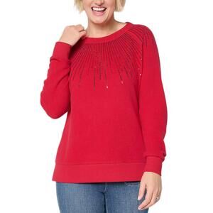 Jingle Belles by Kim Gravel Women's Starburst Sequin Top Ruby - Regular